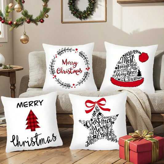 1pc/4pcs 45cm*45cm Christmas Cushion CoverMerry Christmas Decorations for Home 2025 Cristmas Ornaments New Year Gifts