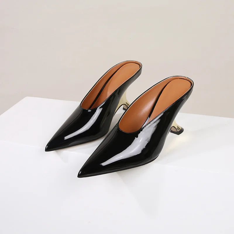 Elegant Pointed Toe Women Slippers Shoes Designer Shallow Fashion Spring Autumn Wedges High Heels Banquet Mule Zapatos De Mujer