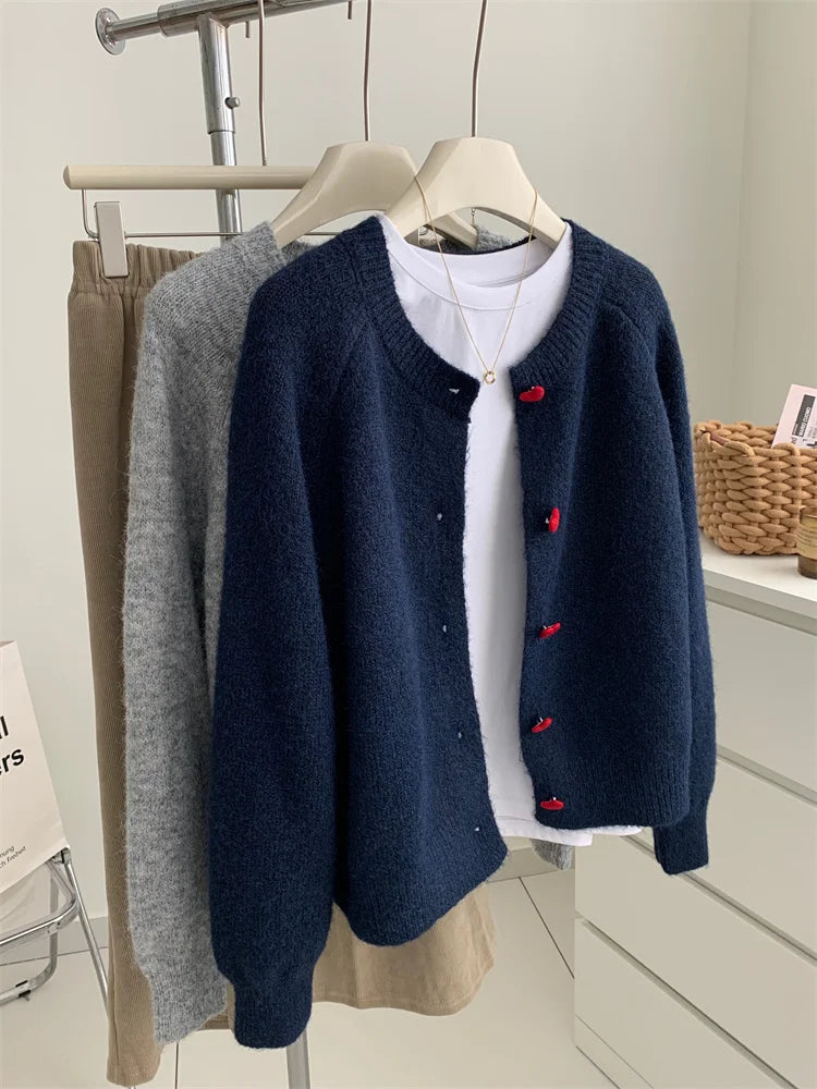 MOOIRUE APPAREL Wollcardigan Schulter-Schnalle - Größe Regular, Slim Fit, Material Polyester Wolle Spandex Nylon