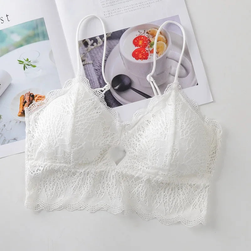 Floral Lace Bra Top U Back Bralette Seamless Underwear Tube Bra elegant Lingerie Female Removable Pads No Wire Brassiere