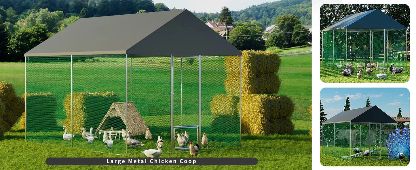 XXL XL Large Outdoor Chicken Run Coop Heavy Duty Walk-In Chicken Coop Run Cage Duck Goose Pen Fence with Lockable Door