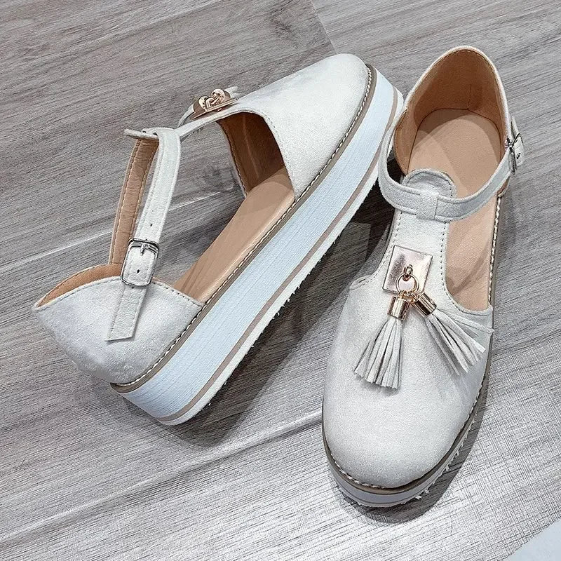 Women's Sandals Summer 2025 Casual Flat Platform Heel Tassel Buckle Strap Female Sandals Platform Vulcanized Shoes for Women New