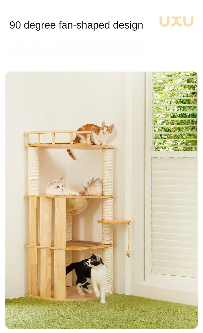 Solid Wood Cat Climbing Frame Small-sized Multi-functional Cat Villa Multi-Story Cat Tree House Wear-resistant Sisal Column