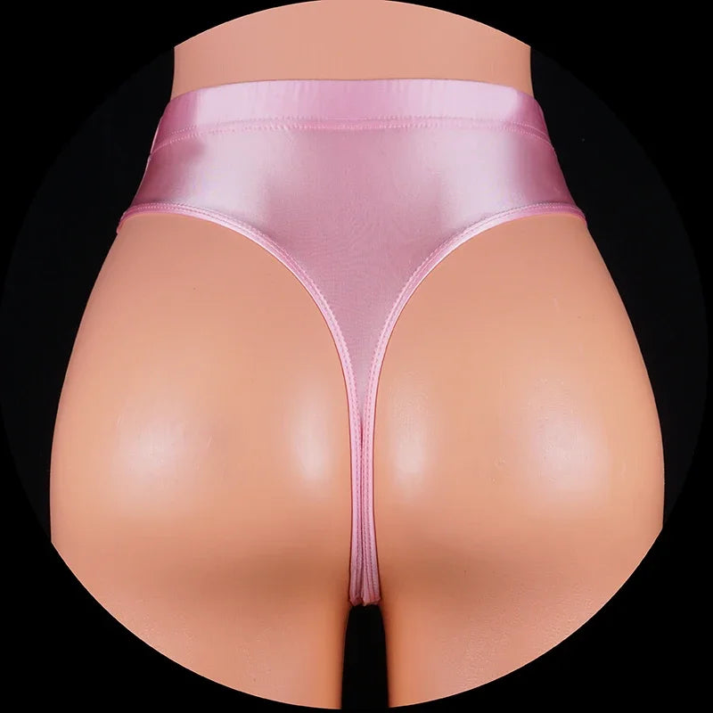 YAULAANG Damen String 2025 - Japan Style High-Waist Satin String glänzend