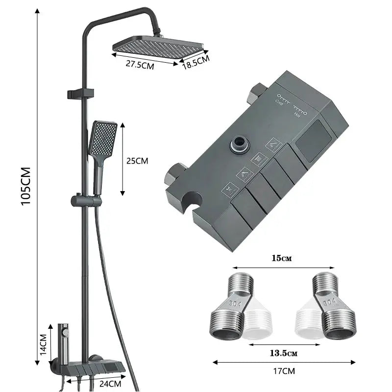 Smart Digital Display Duscharmatur Set Klavier Stil Regen Badezimmer System Grau Digital Mischbatterie Bidet Dusche by Golden Bridge Store
