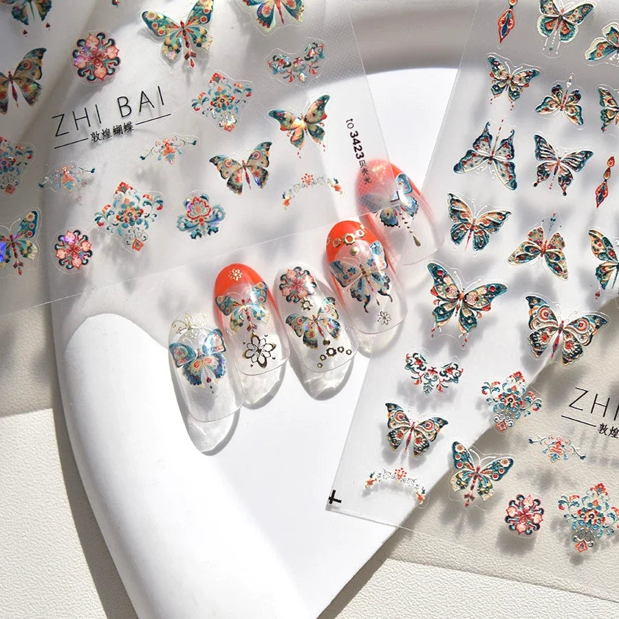 Fantasy Shiny Shell Light Butterfly Rhinestone Bohemia Hot 5D Soft Embossed Relief Nail Art Sticker 3D Decal Decoration Manicure
