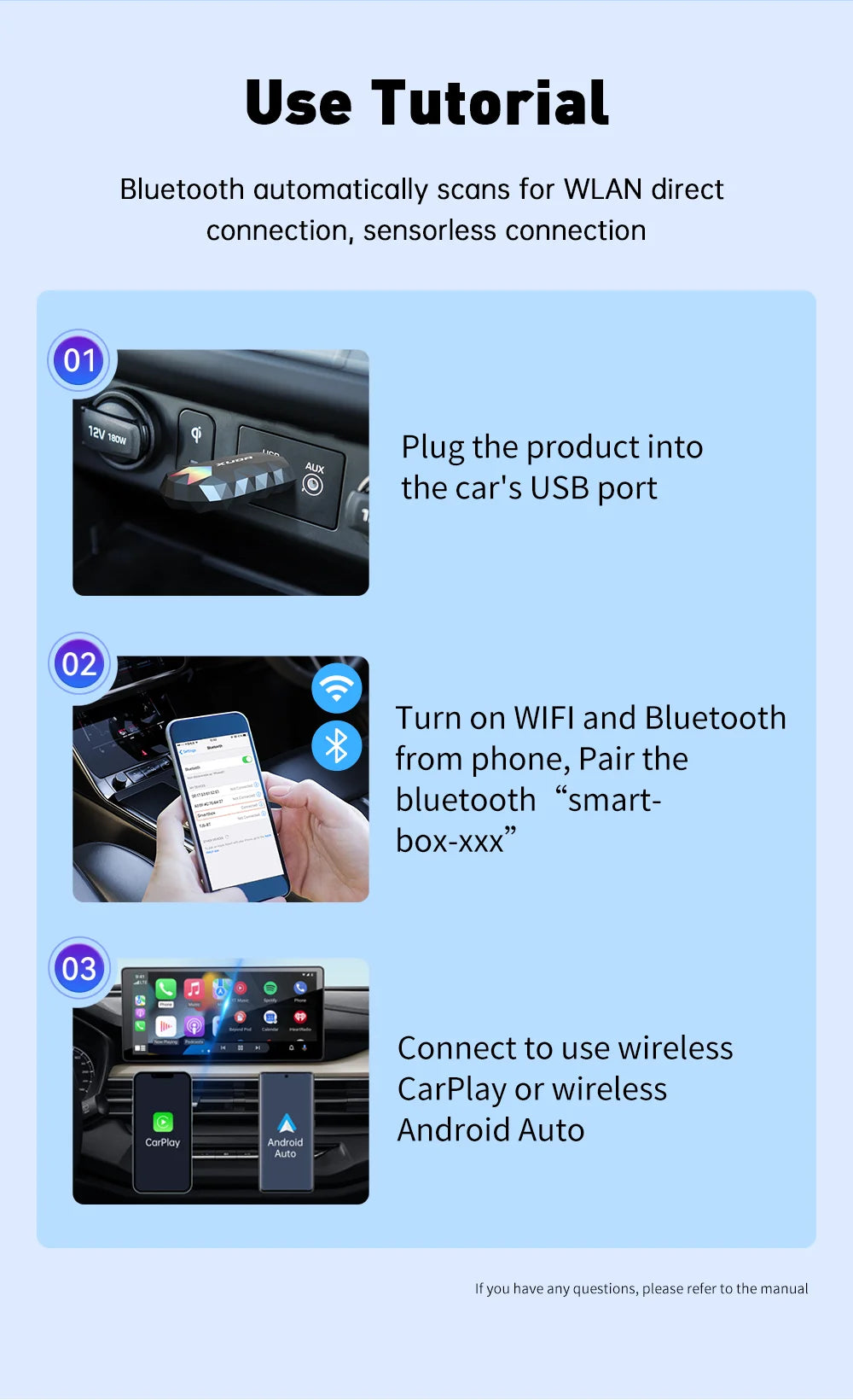XUDA 2in1 Drahtlos CarPlay AI Mini Box 2025 - Android Auto Box Plug Play - Automatisch Verbindung Kompatibel 99% Autos Auto Radio