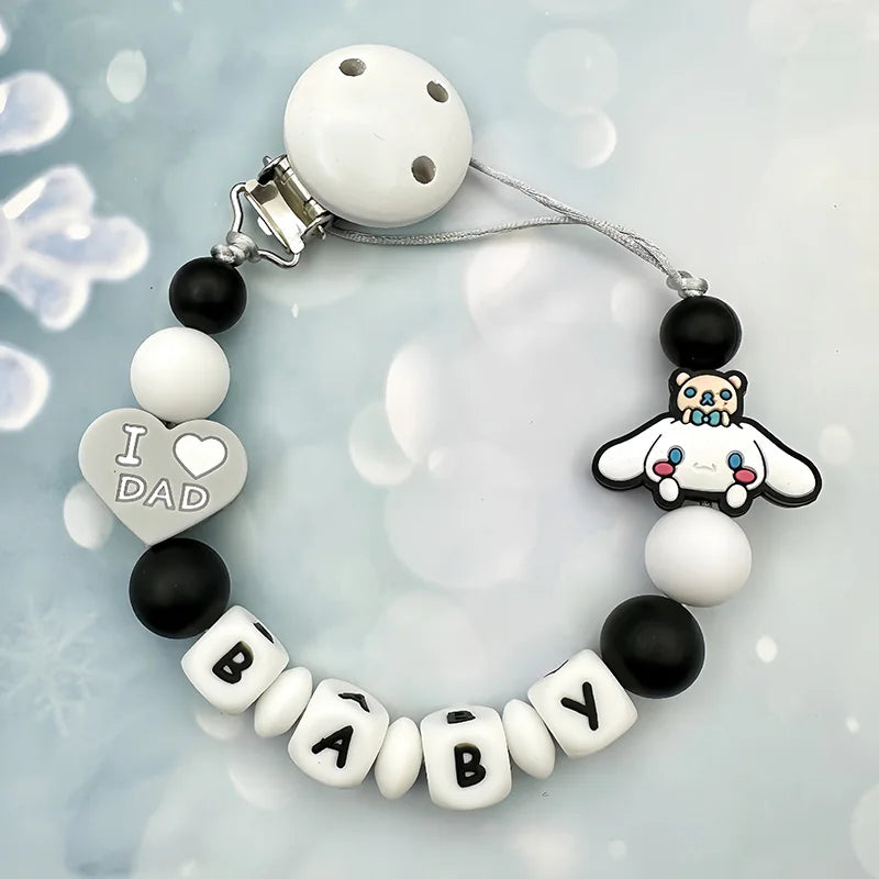 Personalisierte Schnullerkette mit Namen - Englische Buchstaben Baby Silikon Clips - Ketten Halter Beißring Anhänger Baby Geschenke