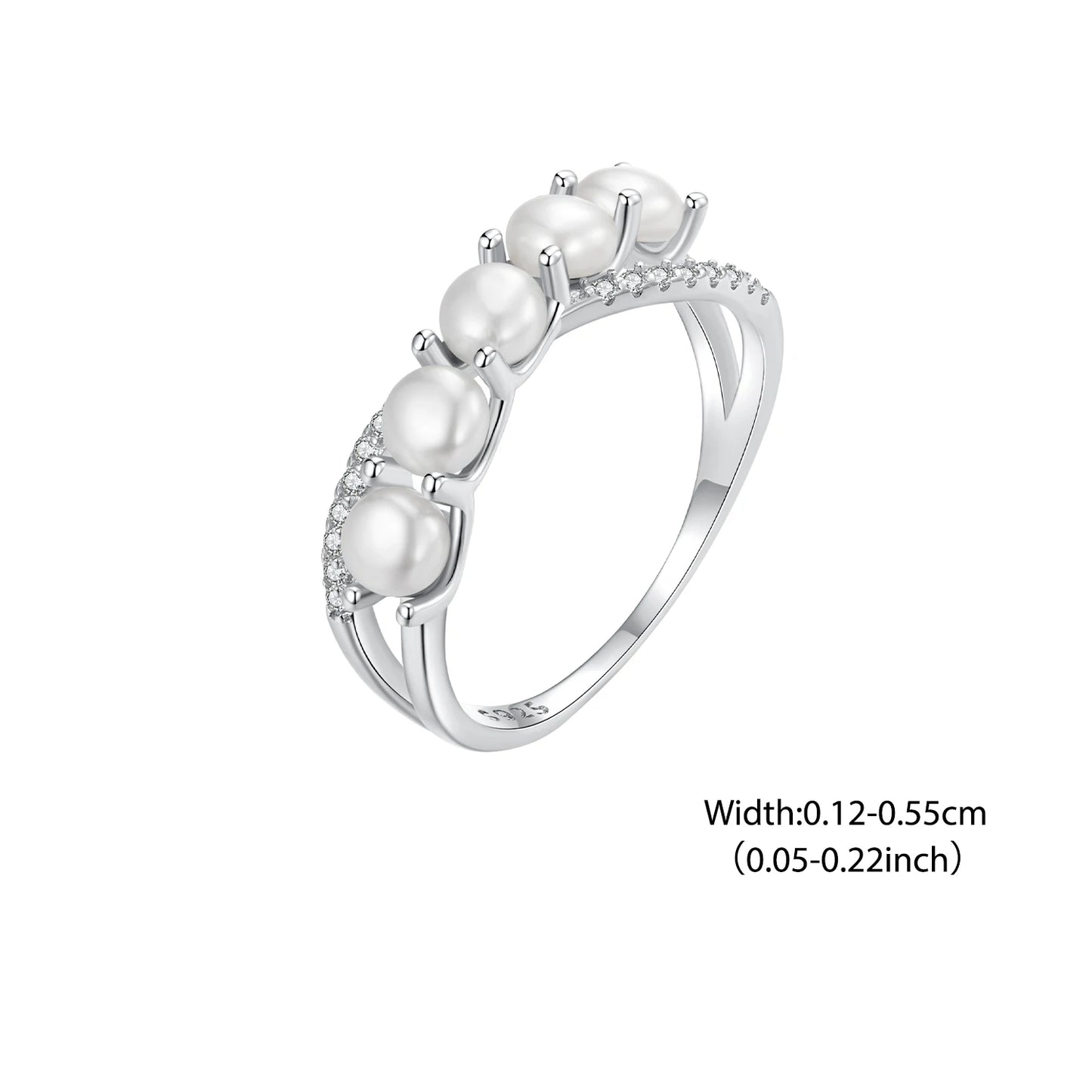 BISAER 925 Sterling Silver Pearl Ring Double Layer White Gold Zircon For Elegant Women Wedding Engagement Original Fine Jewelry