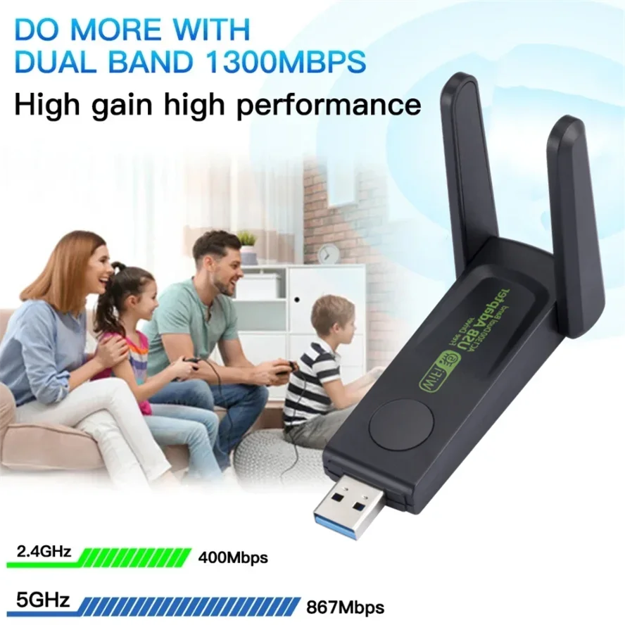 GRWIBEOU 1300Mbps USB WiFi Adapter Dualband - 2.4/5GHz USB