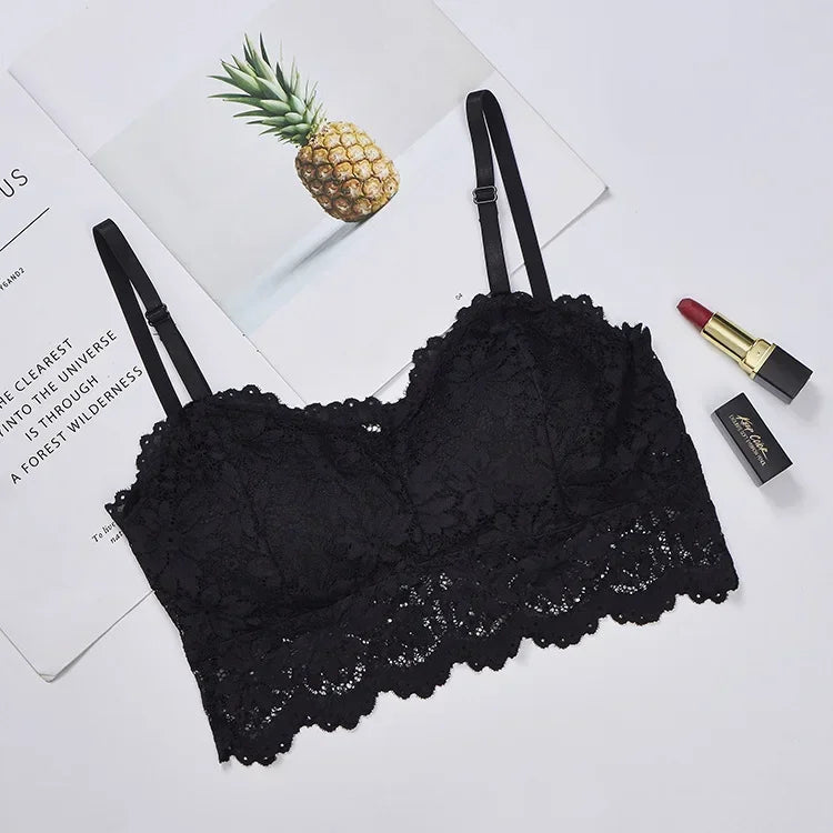 Lace Bra for Women Sexy French Lingerie Bralette Seamless Crop Top Corset Unwired Underwear Female Intimates Embroidery Tube Top