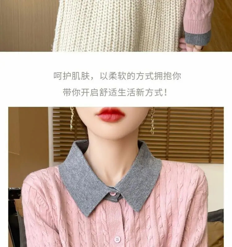 CN Fujian Zweiteiliger Strickcardigan - Größe L Polyester Knopf