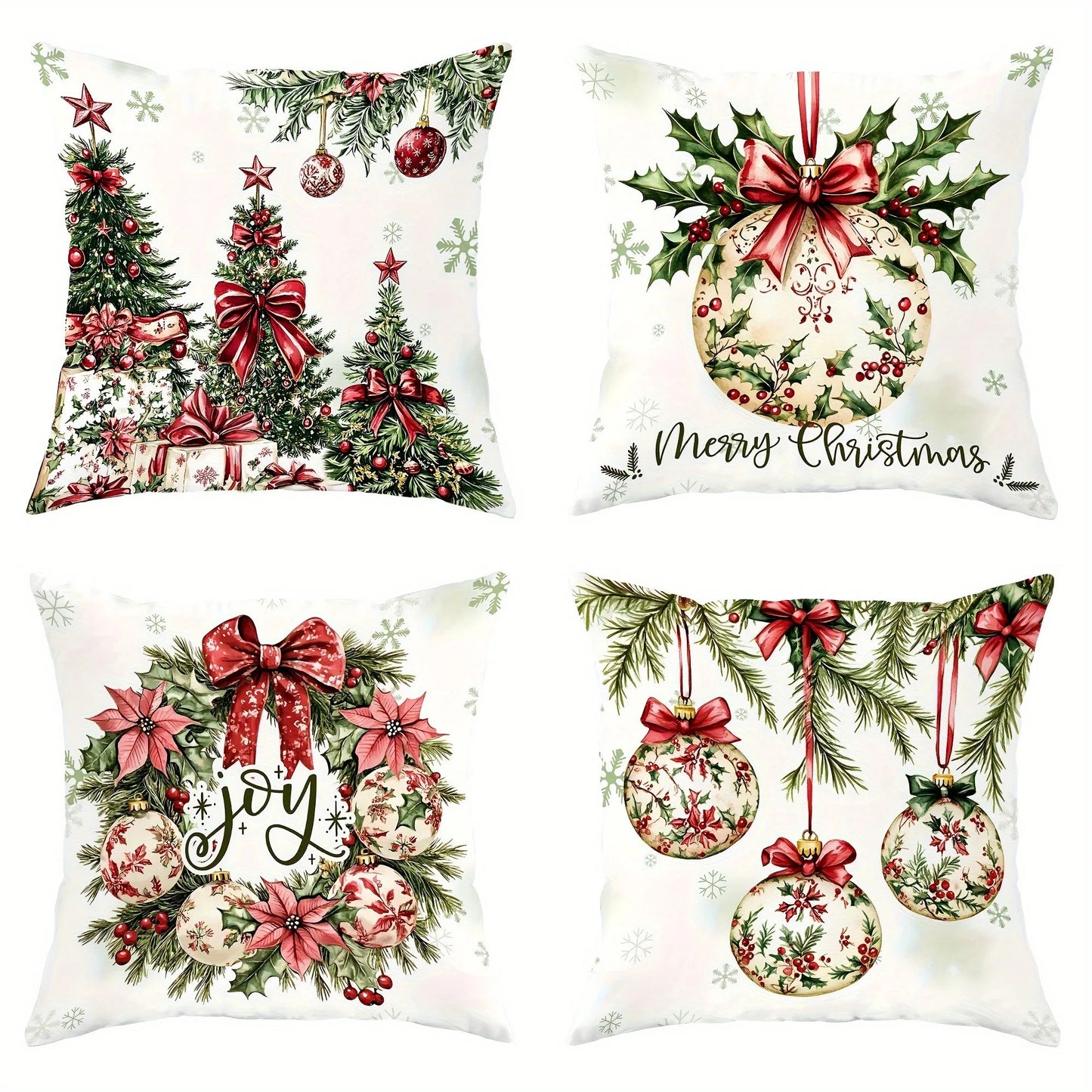 4-piece Christmas pillowcase set - a rustic holiday decoration suitable for sofas, bedrooms, and living rooms.