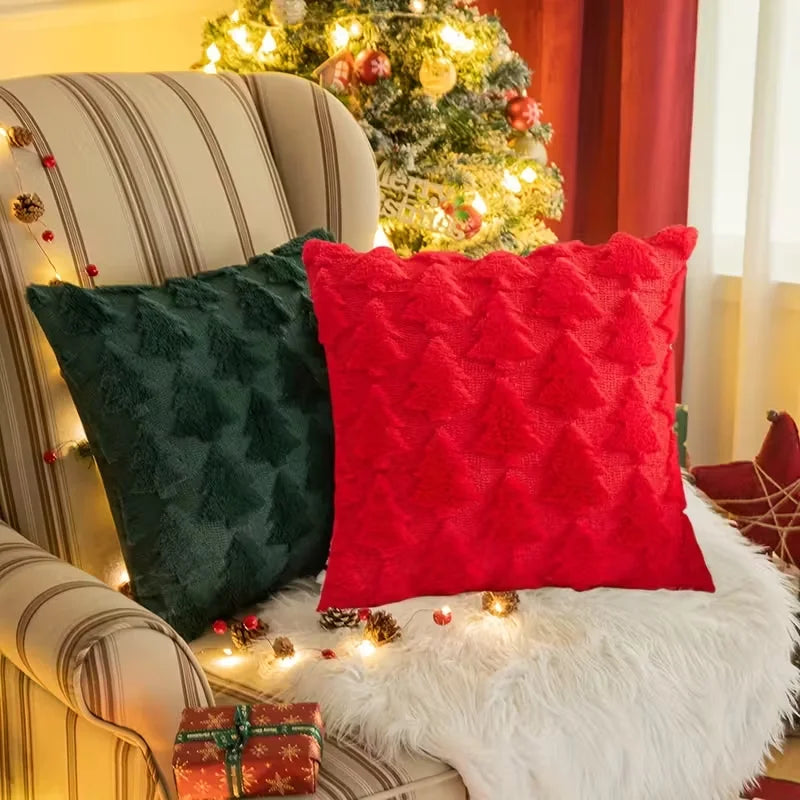 Christmas Decorative Pillow Cover Plush Embroidered Cushion Case Soft Throw Pillowcase For Sofa Living Room Home Festive Gift