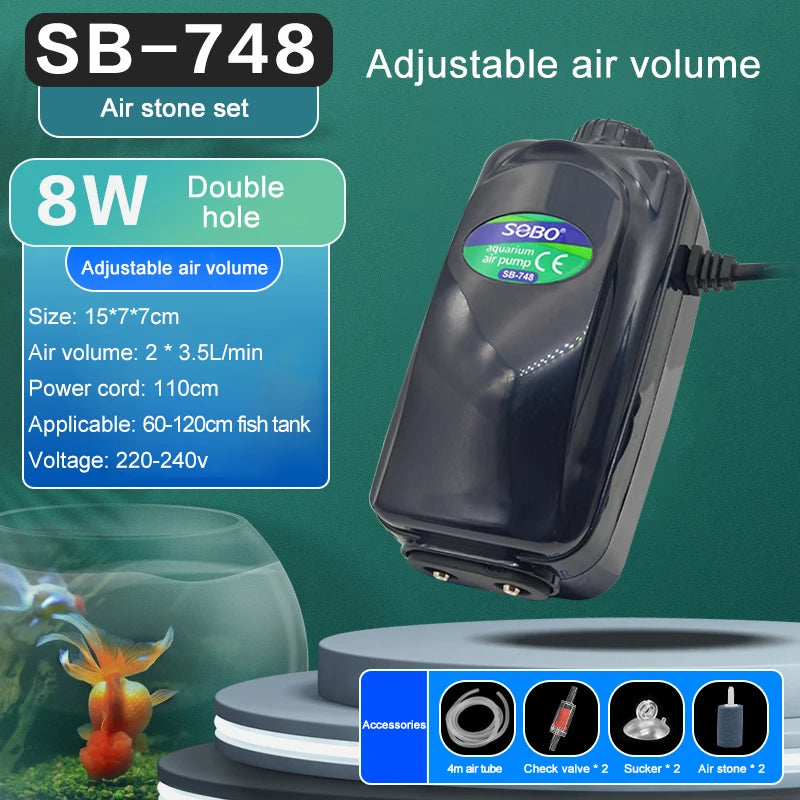 Pompă de aer silențioasă pentru acvariu TUNFAN SB988 - 12W, 220V, Ø0.5cm