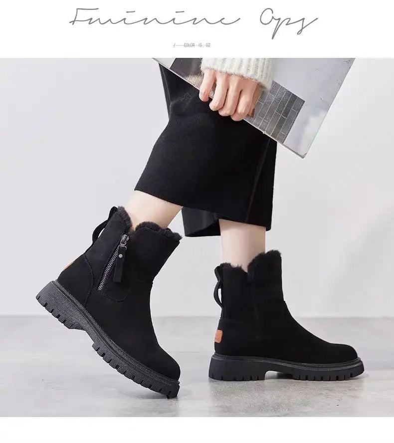 Cizme de zăpadă TULXCN căptușite cu blană din catifea caldă - talpă înaltă până la gleznă, fără slip, branț din PVC