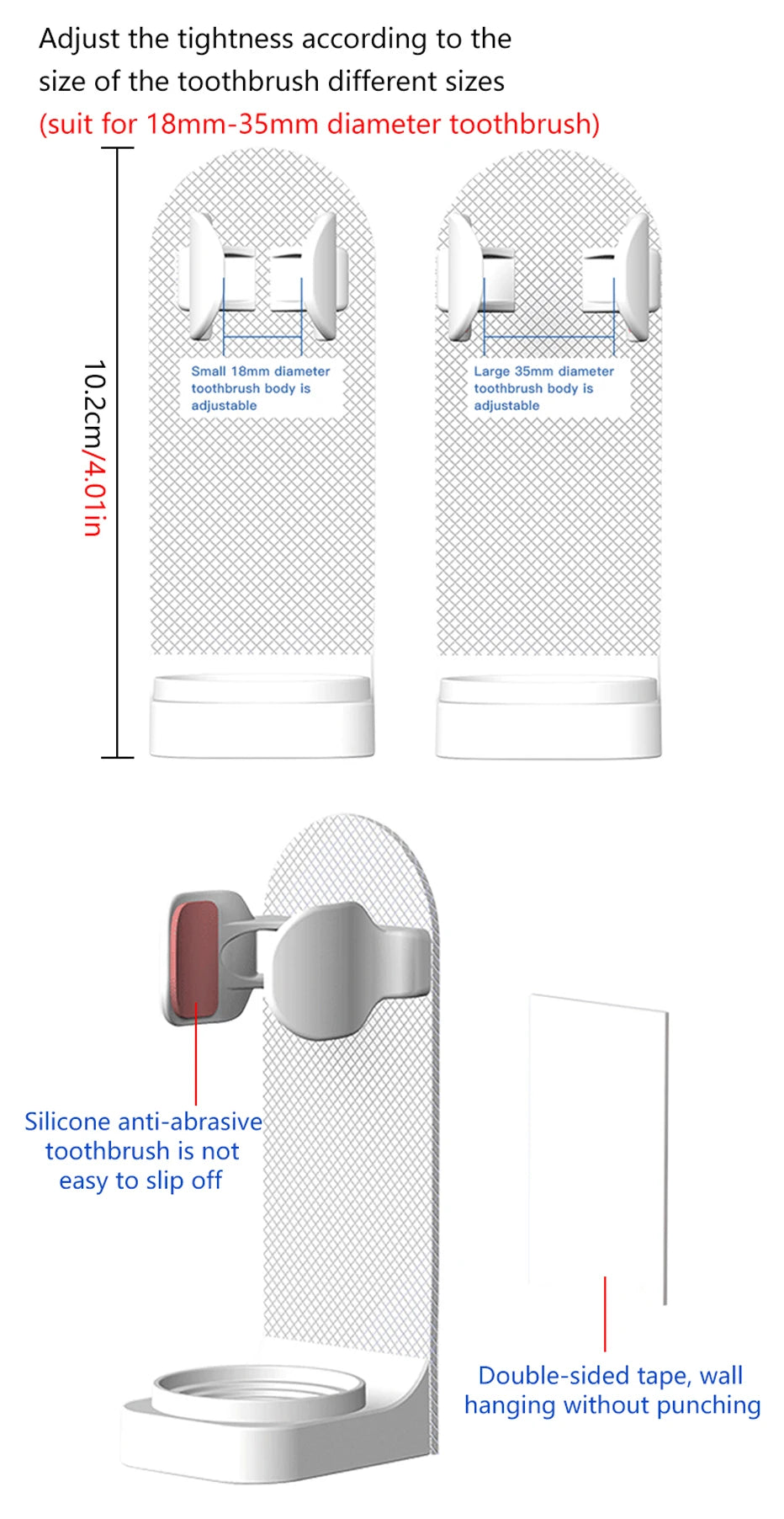 NONEM Einstellbare Zahnbürstenhalter - Kapazität 1, Größe 18–35mm