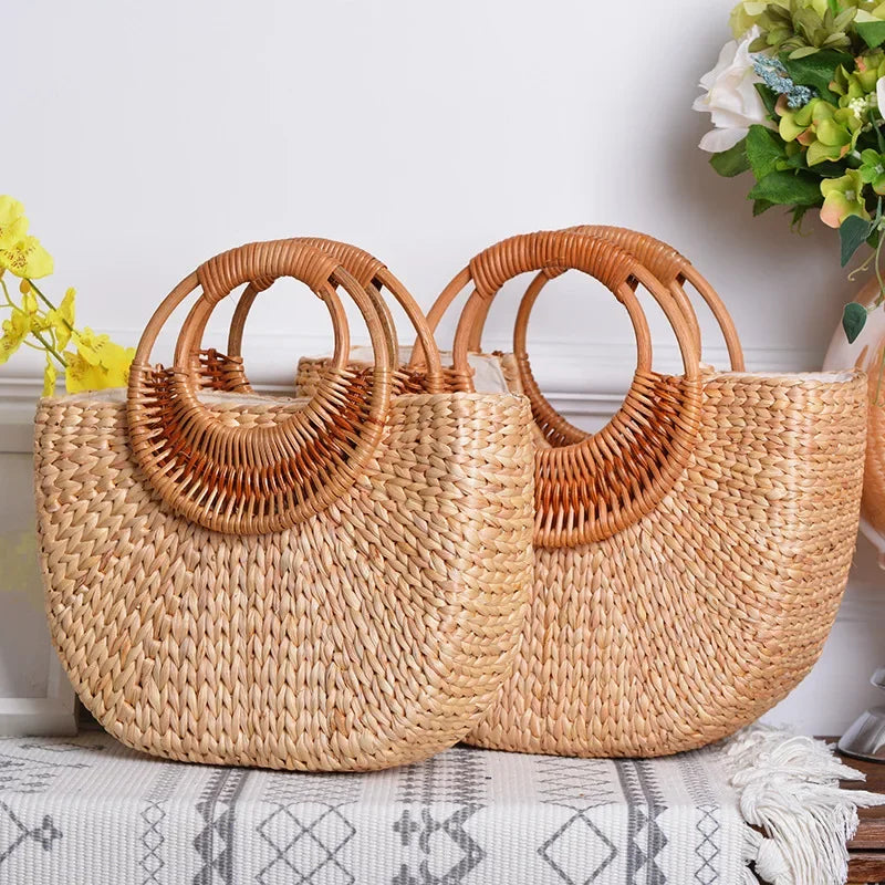 Beach Bag Women 2022 Summer New Elegant Woven Straw Bags Female Bohemia Knitted Large Tote Handbag Vacation Casual