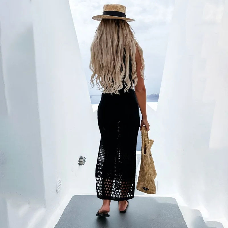 Strandmode Frauen Sommer Kleid: Bohemian Young Style Solid Spandex - Split Rock Zweiteilig Strand Cover-Up Urlaub Outfits