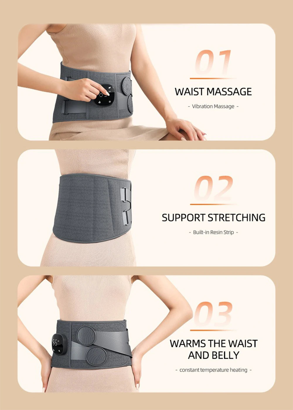 Electric Heating Waist Massager Support Belt Vibration Hot Compress Vibration Lumbar Brace Belt Back Relax 3 Gears Adjustment