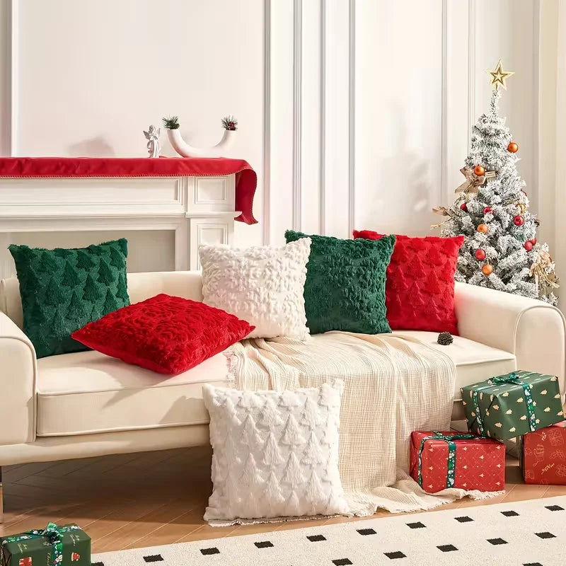 Christmas Decorative Pillow Cover Plush Embroidered Cushion Case Soft Throw Pillowcase For Sofa Living Room Home Festive Gift