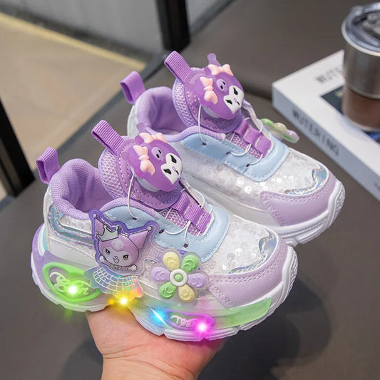 Sanrio Hello Kitty 2025 - Frühling Herbst Kinder Neu Sport Schuhe - Prinzessin Beleuchtung Casual Mädchen Rotierend Knopf Laufschuhe