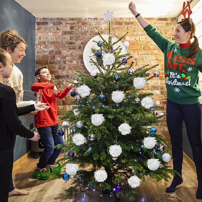 Choice Blumenförmige Weihnachtskugeln - 3 Stück, Weiß, Ca. 4 cm