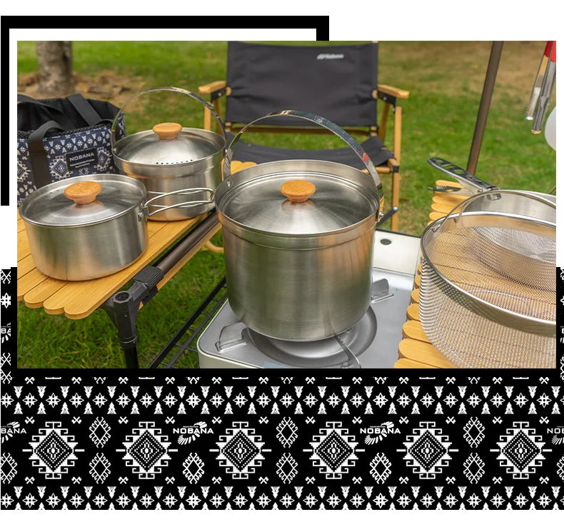 NOBANA Newest Outdoor Stainless Steel Pot Set Camping Family Pot Set 5L Portable Picnic Soup Pot Frying Steaming Household Pot