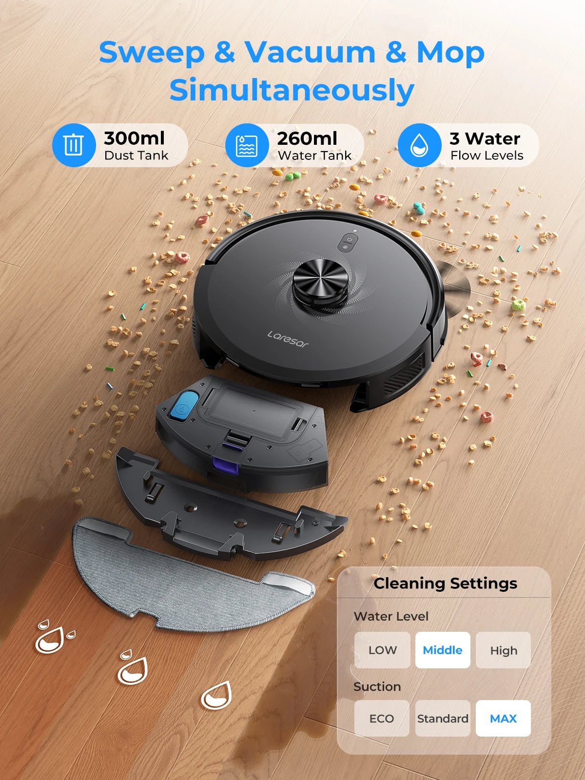 Laresar L30 Beutellos Zyklon-Saugkraft - Kapazität 300 ml, 10000 Pa