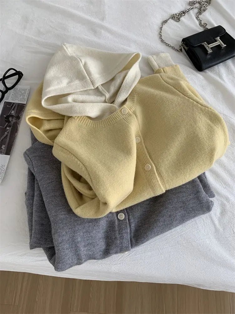 Pateekate Koreanischer Stil Kapuzen Strickcardigan - Größe M, Material Polyester/Viskose/Spandex, Lockere Passform