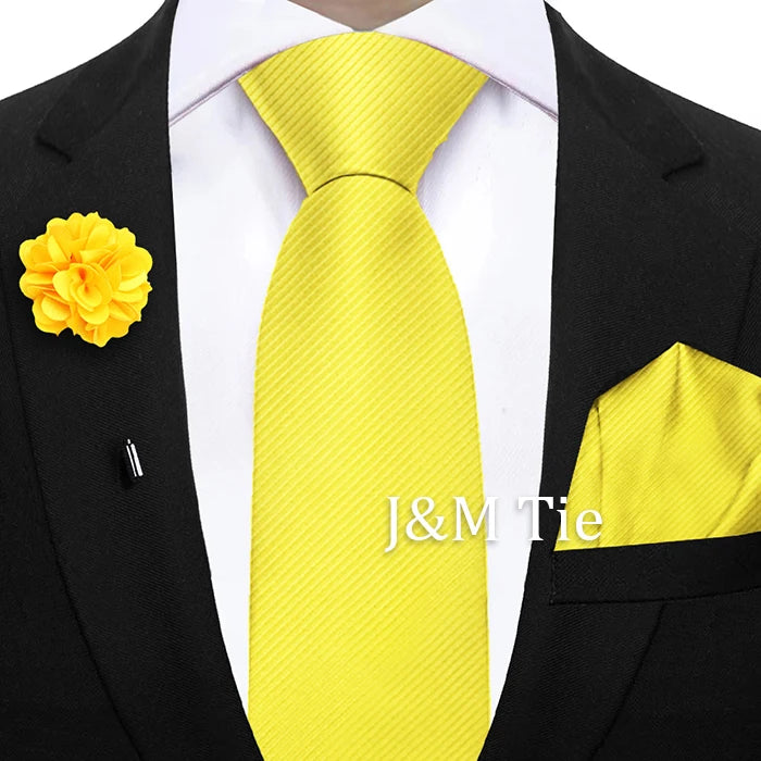 Simplicity Mens Ties Solid NeckTie Pocket Square Floral Brooch Set Men's Wedding Tie Suit Accessories Fit Group Holiday Party
