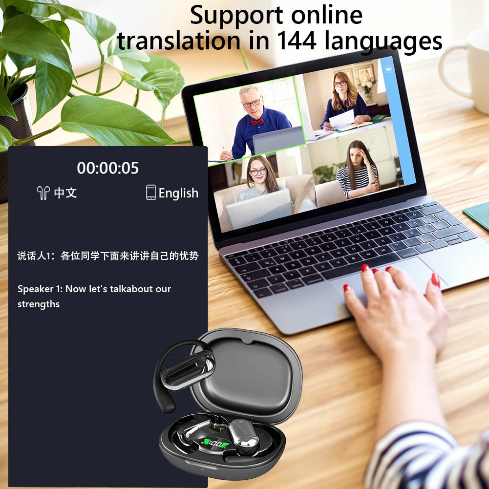 Übersetzer-Kopfhörer 2025: Q16S 3-In-1 Translators Headphones 144 Languages - Instant Voice Translation Earbuds Wireless Bluetooth 5.3 Eeaphones For Business Collection