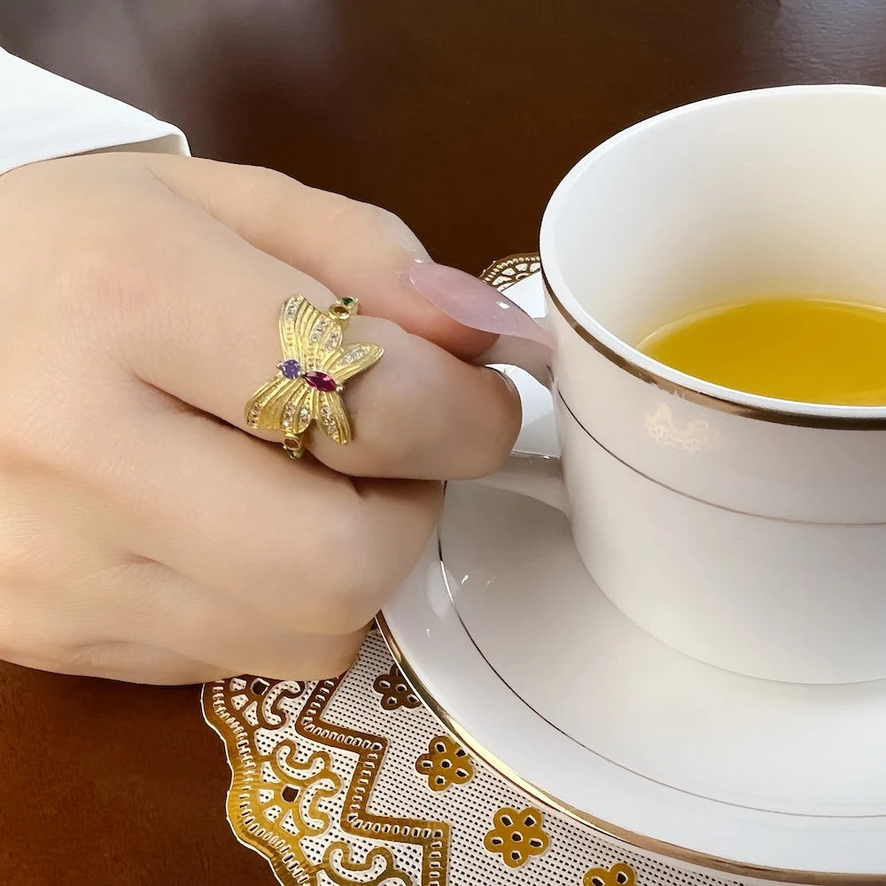 Delicate Ring Butterfly Gold Europe Style Fine Jewerly For Women Lucky Gift In 925 Sterling Silver