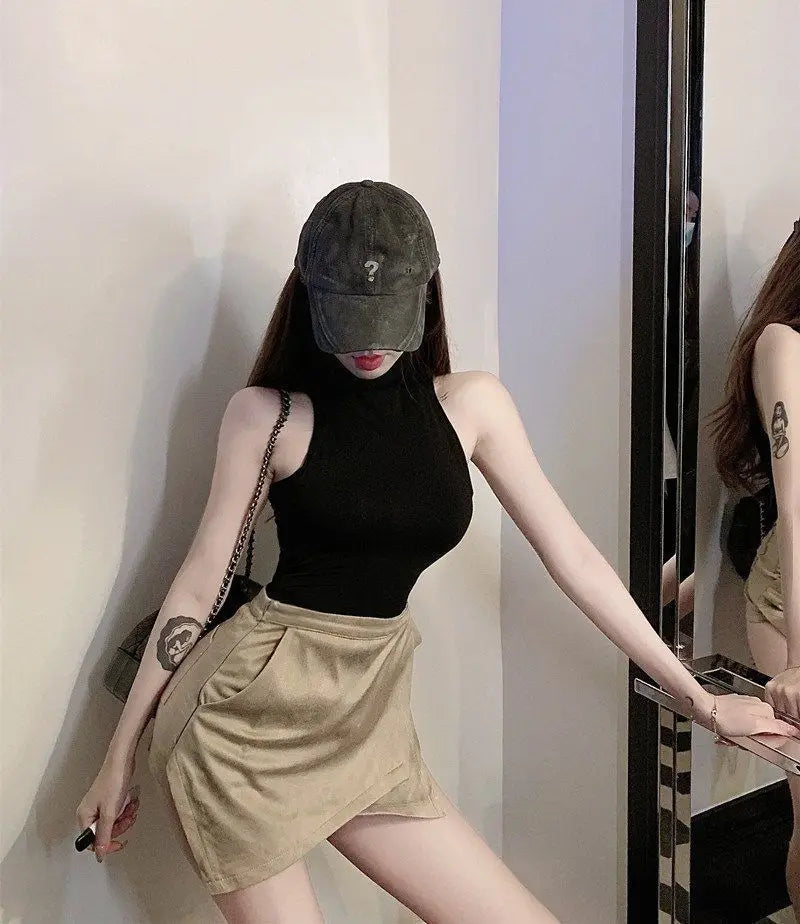 Sexy Tank Top Solid Halter Crop Tops Women Summer Camis Turtleneck Camisole Fashion Casual Tube Female Sleeveless Cropped Vest