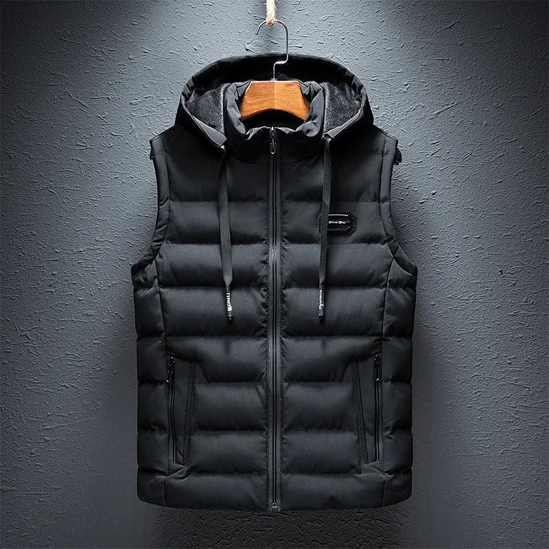 AirCN Gepolsterte Baumwoll-Füllung Weste Mit Kapuze Für Kalte Tage - Größe 6XL, Reißverschluss, Baumwoll-Füllung