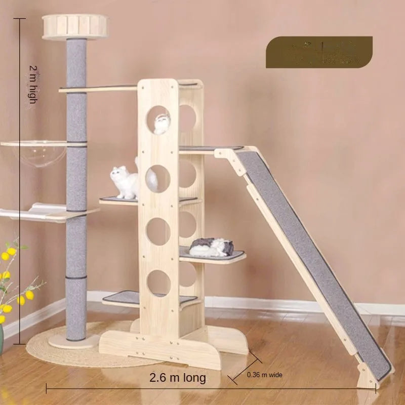 Mehrstöckig Katzen Baumhaus Massivholz Katzen Klettergerüst Multifunktional Katzenhaus Katzen Klettern Spielzeug Katzen Hängematte Haustier Zubehör