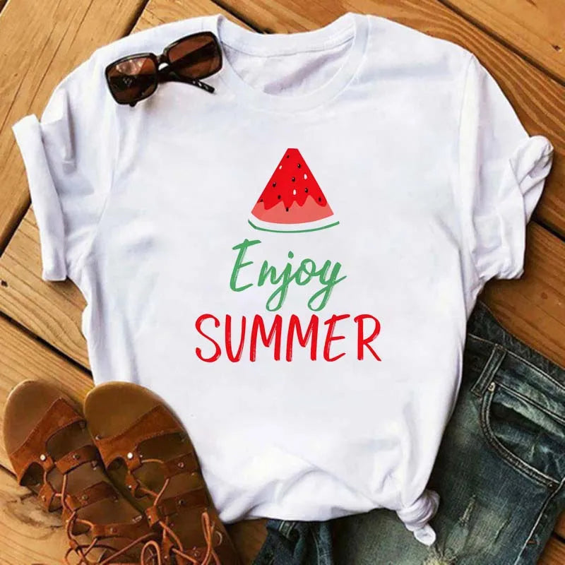 Women's T-shirt Fashion Fruit Watermelon Print Women's T-shirt Spring/Summer Cute Short Sleeved Top T-shirt Clothing