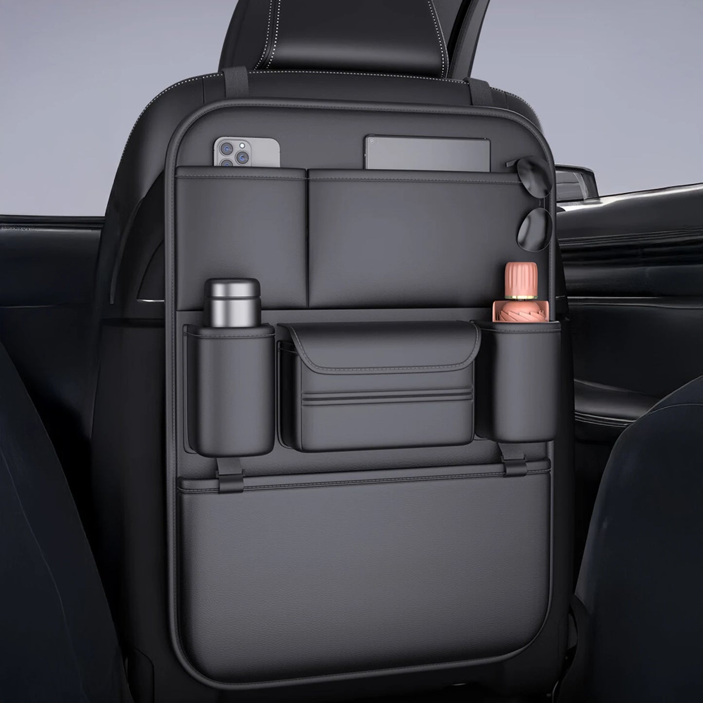 PU Car Backseat Organizer Storage Bag Multi-function Large Capacity Seat Back Storage Organizer Hanging Bag Protector Pad