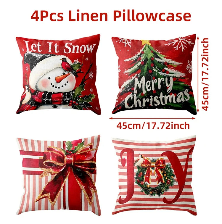 4pcs Christmas Cushion Cover Pillowcase Merry Christmas Decoration Linen Pillow Cases Home 2025 Xmas Gifts Pillow Covers 2026