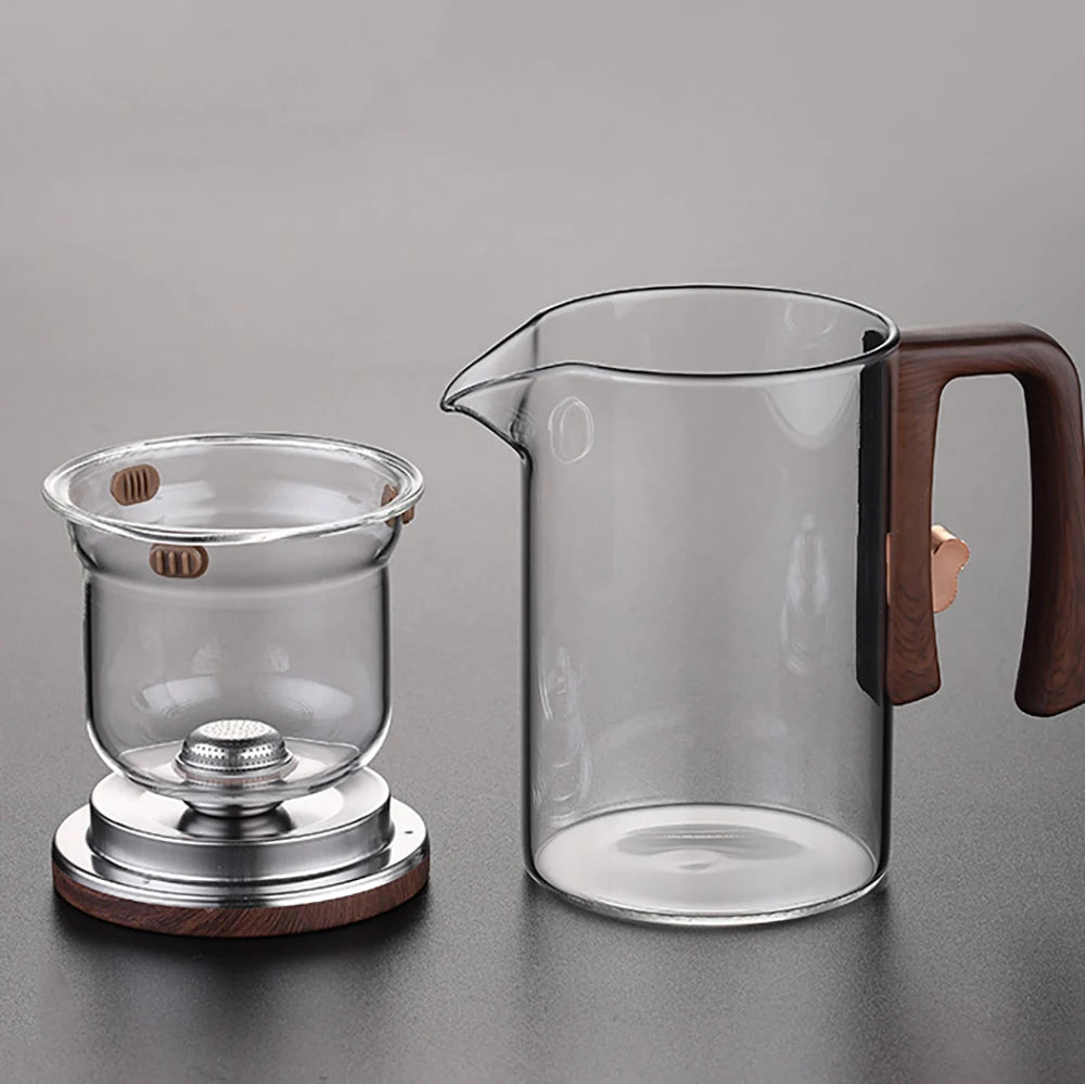 Glass Tea Pot Kettle Infuser 520ML/720ML Teapot Water Separation Inner Magnet One Click Magnetic Switch Tea Filtration Cup Set