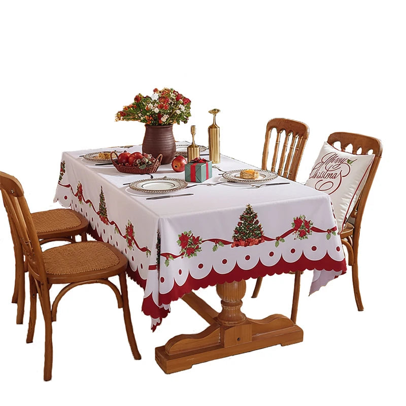 Christmas Rectangle Tablecloth Winter Waterproof Damask Floral Decorative Table Cloths Table Covers For Dinner Parties Holiday