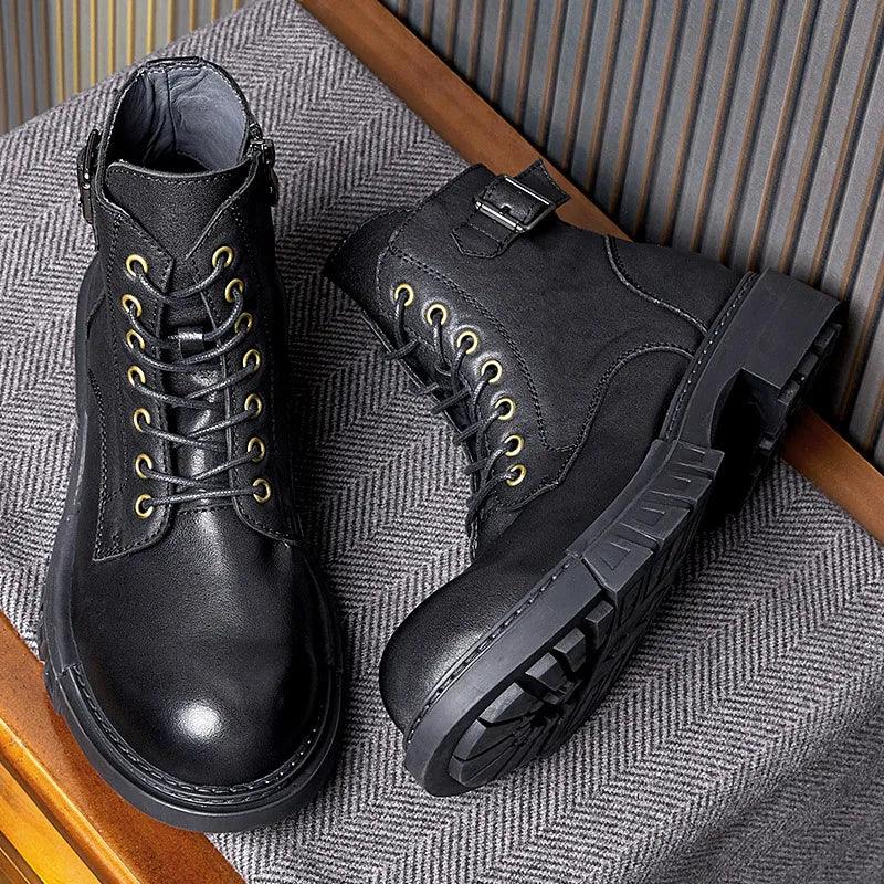 Classic handmade vintage leather ankle boots genuine leather