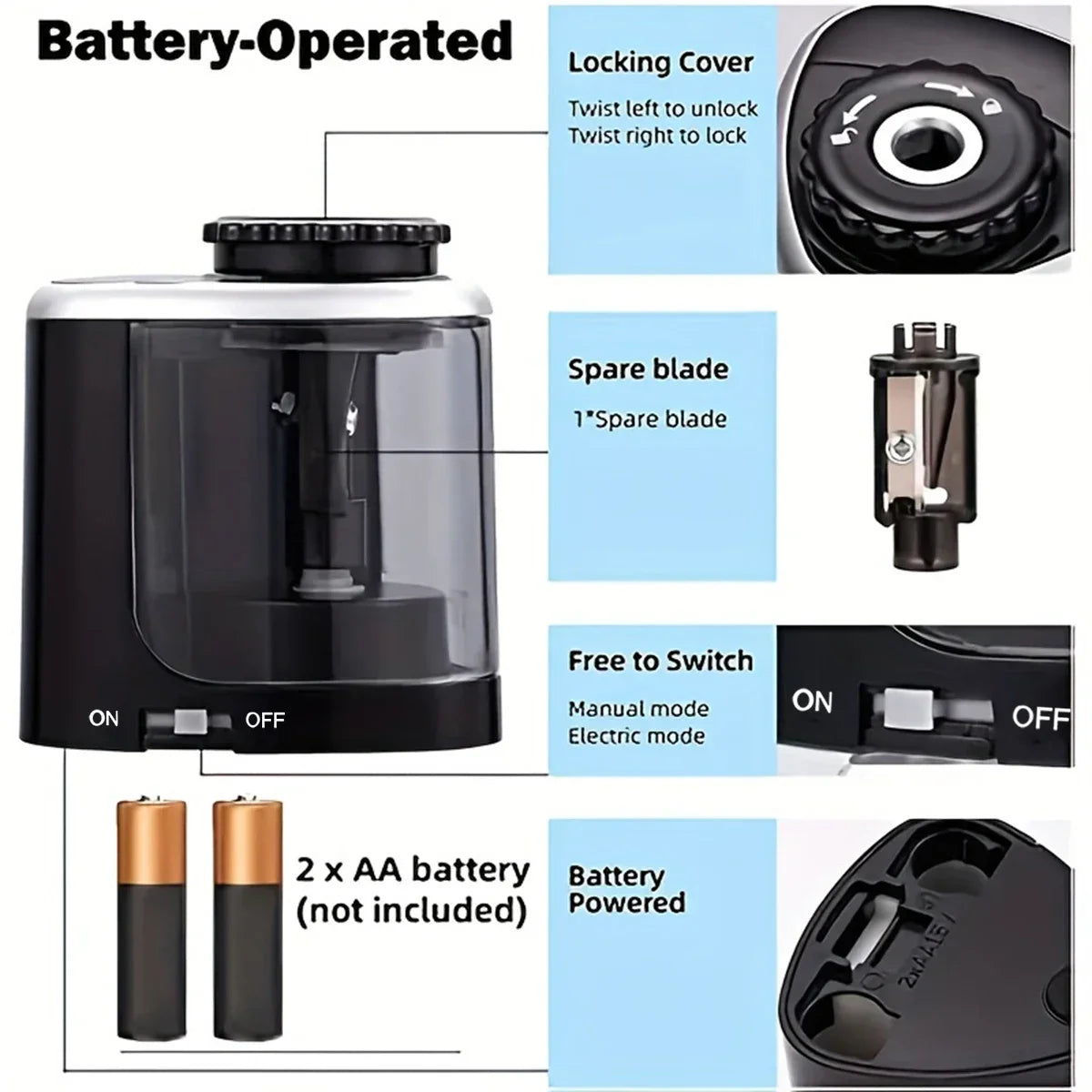 NONEM Elektrischer Spitzer - Automatischer Desktop 6–8 mm Bleistifte Netzbetrieb