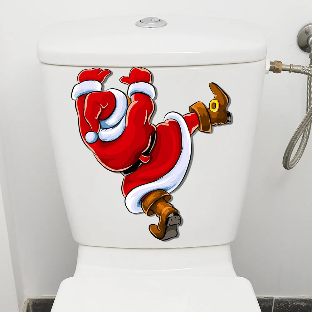 1Pcs Christmas Fun Bathroom Toilet Decoration Self Adhesive Wall Stickers Car Creative Decoration Santa Claus Stickers Wholesale