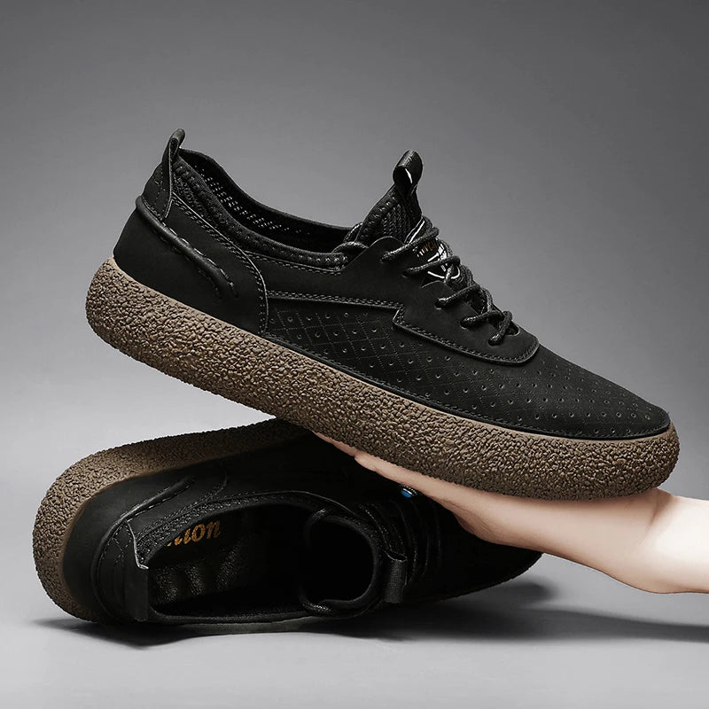 Sneakers for Men Comfortable Classic Outdoor Casual Skate Shoes Male Fashion Non-Slip Genuine Leather Skateboard Shoes Flats