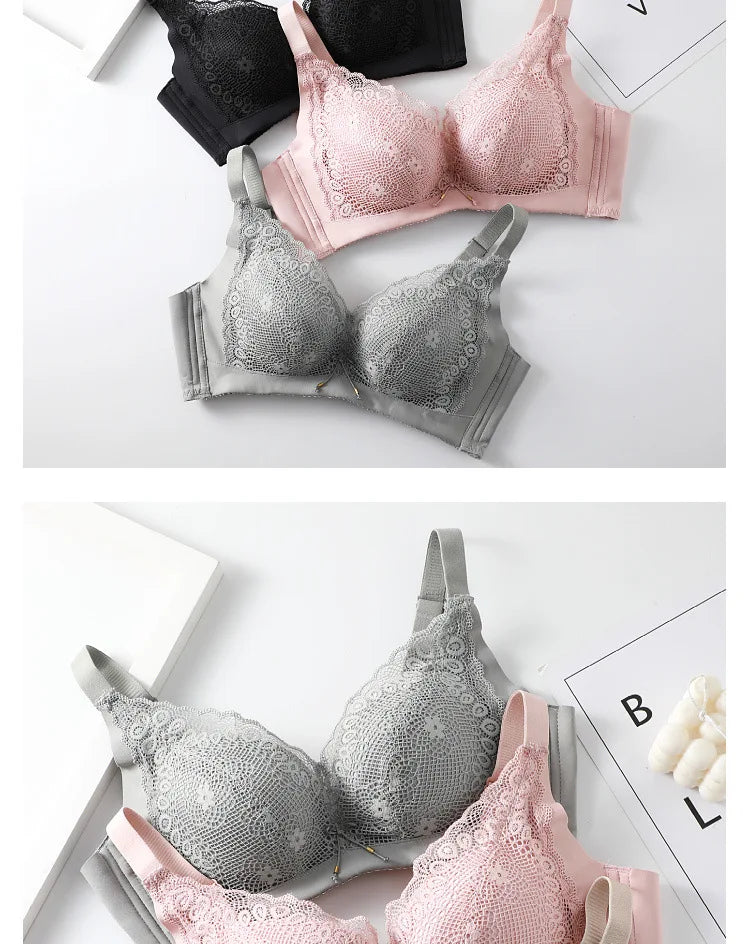 Women's Push-up bra, elegant little lace bra, soft seamless cotton, comfortable gathering Lingerie