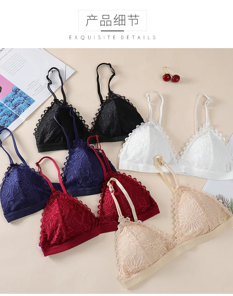 elegant Floral Lace Bra Top For Women Push Up Female Lingerie breathable Bralette Removable Pad Thin Fashion New Wireless Bras