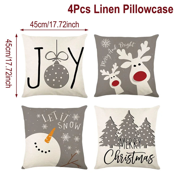 4pcs Christmas Cushion Cover Pillowcase Merry Christmas Decoration Linen Pillow Cases Home 2025 Xmas Gifts Pillow Covers 2026