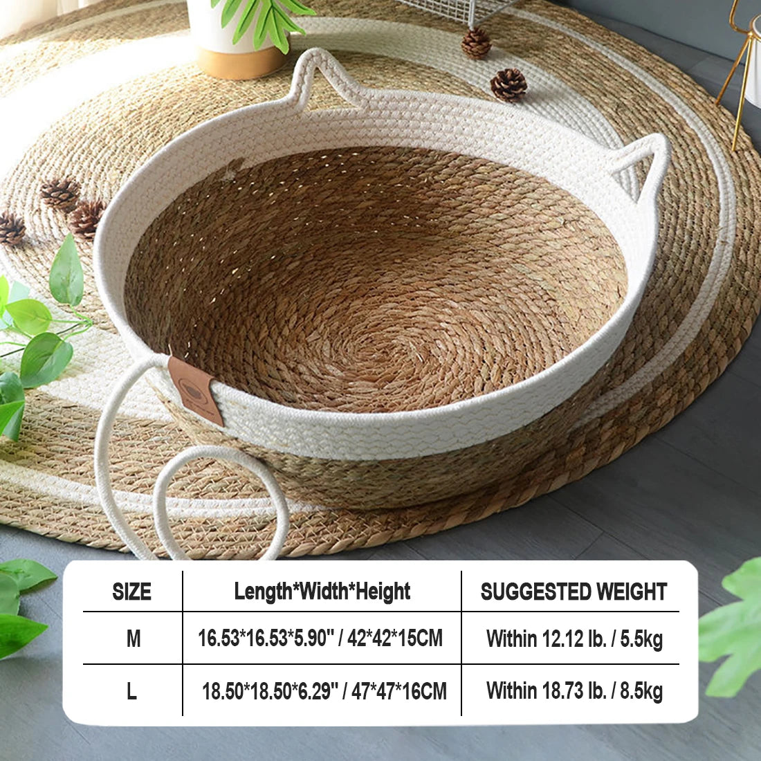 Cat Bed House Dog Kennel Rattan Straw Plaited Kitten Cushion Basket Tent Scratching Board Ball Puppy Nest Mat Indoor Pet Supply
