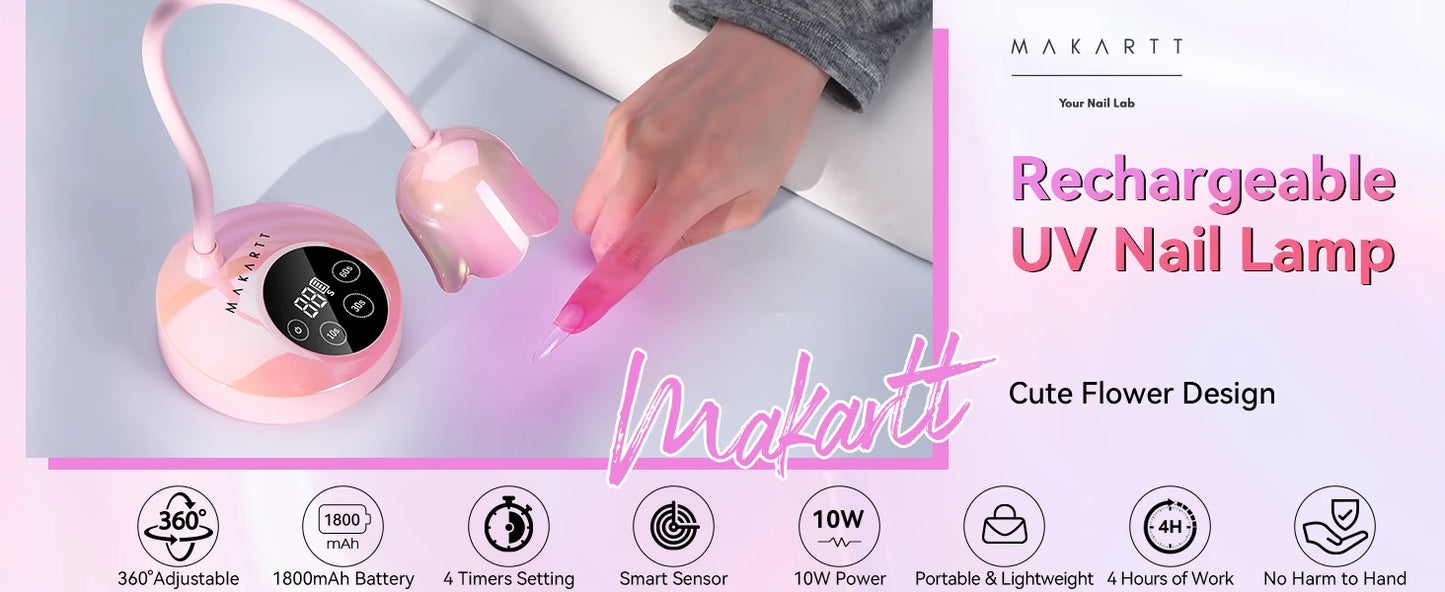 Makartt UV LED Nail Lamp Rechargeable Mini UV Light for Gel Nails Polish Fast Curing Goosenecks UV Lamp 10W Equitment Manicure